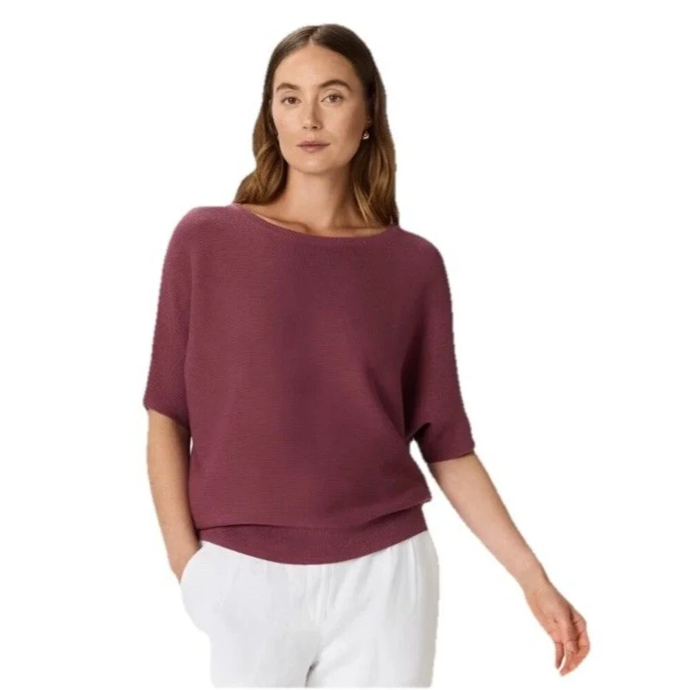 VGUC Quince Cotton Cashmere Link-Stitch Dolman Sweater Crushed Berry Purple S - Picture 3 of 10